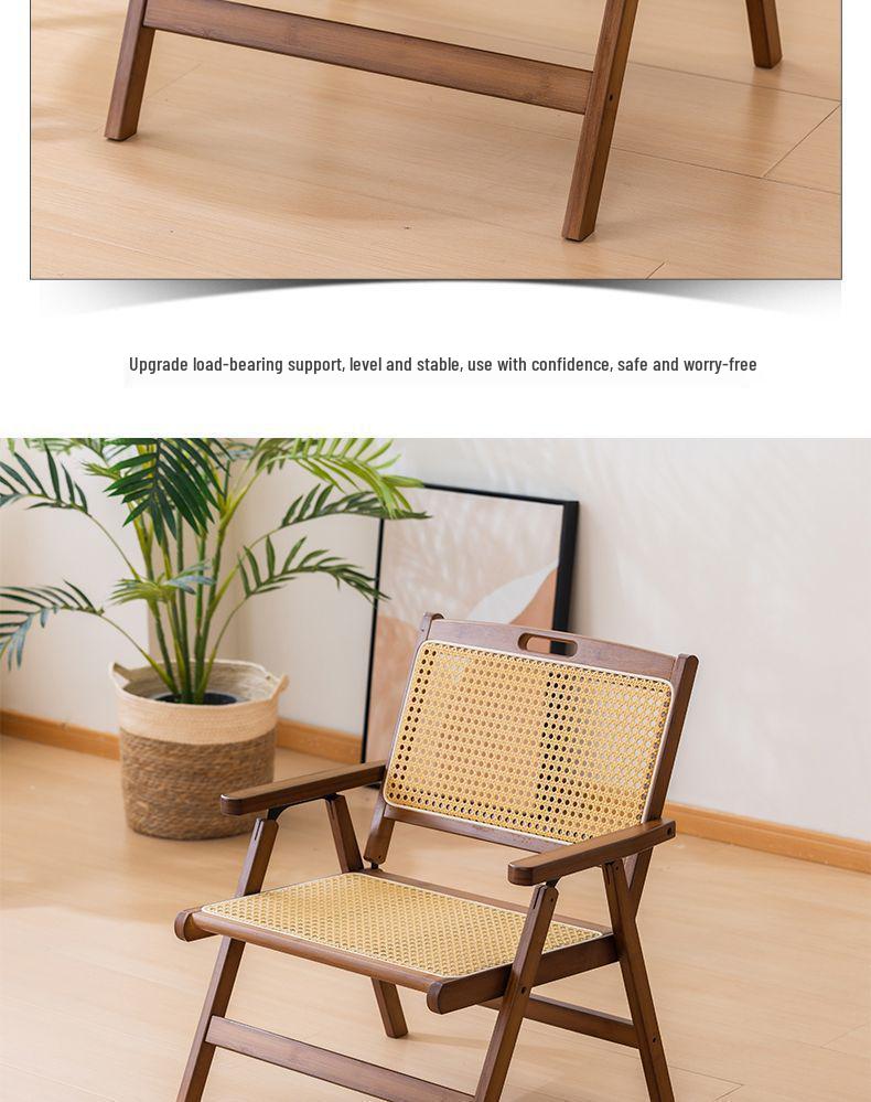 Портативный складной ротанговый стул в винтажном стиле со спинкой для дома, балкона и отдыха на свежем воздухе