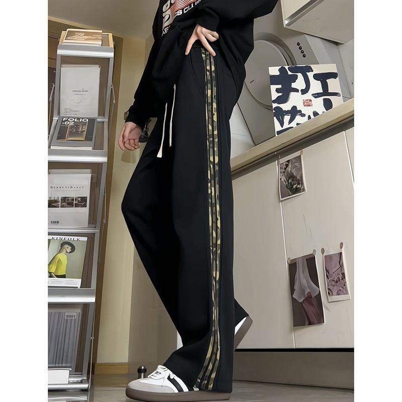 Ретро брюки в стиле хай-стрит, тяжелые, прямые, спортивные, для отдыха, белые с цветочным принтом, серые камуфляжные в полоску, мужские, весенне-осенние