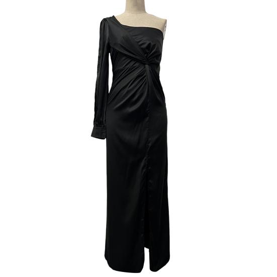 Женское вечернее платье на одно плечо без рукавов с разрезом по низу, однотонное, тонкая талия