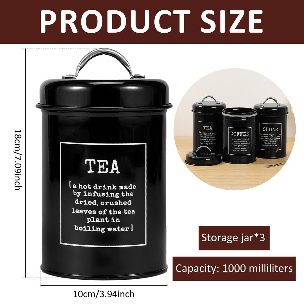 3Pcs Coffee Bean Organizer Kitchen Tea Coffee Sugar Canisters Set With Lid Metal Food Storage Cans For Kitchen Storage Supplies