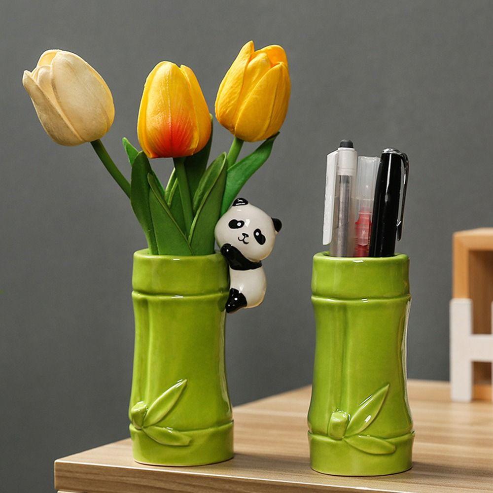 Cartoon Panda Pen Holder Large Capacity Pencil Organizer Creative Panda Ornament Student Gift