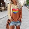 Топы для женщин Rainbow Love Graffiti Print Round Neck Long Sleeve T Shirt Fall Casual Slim Pullover Women's Long Sleeve Top