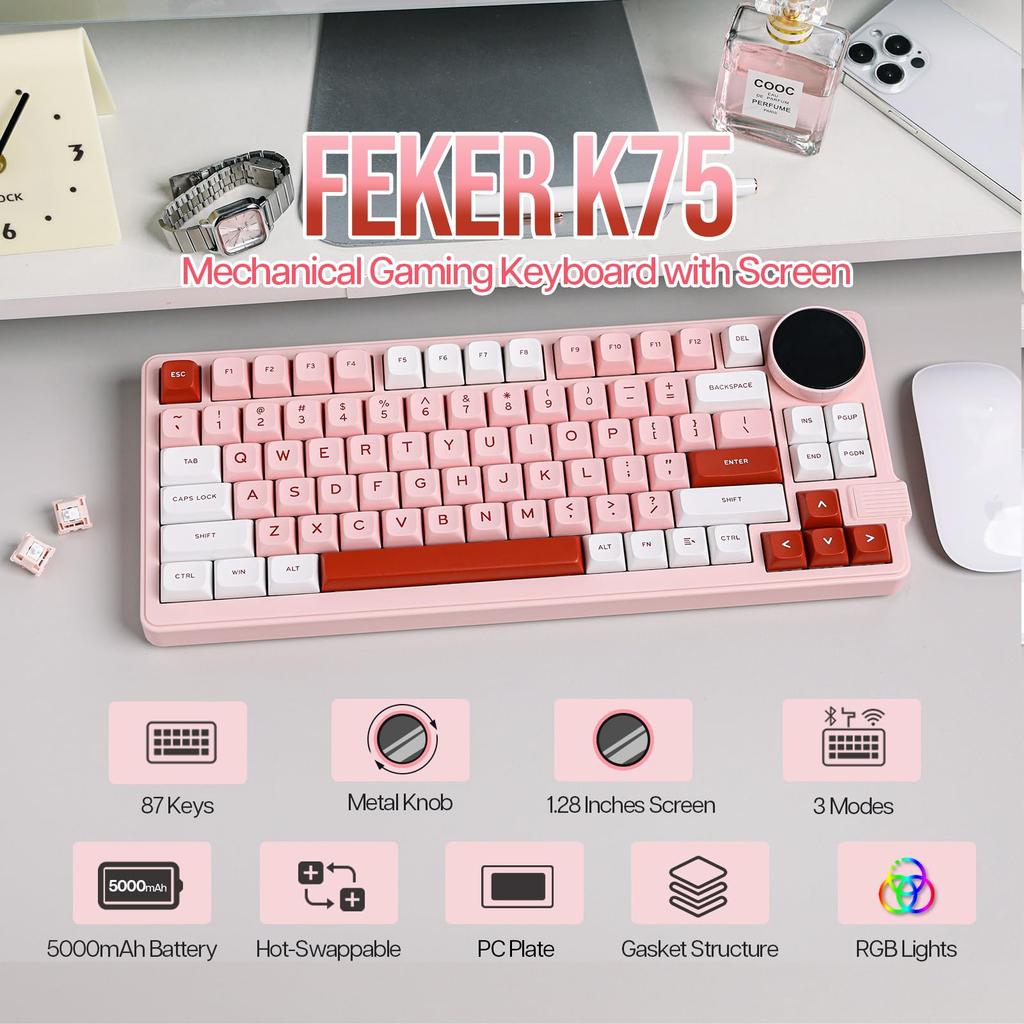 MechLands Feker K75 Lite Gasket механическая клавиатура с экраном и возможностью горячей замены кремовая клавиатура беспроводная игровая клавиатура 5000 мАч с RGB подсветкой
