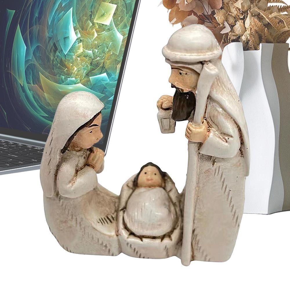 Cute Jesus Birth Sculpture Cartoon Religious Resin Statue Christmas Manger Ornaments Home Decor