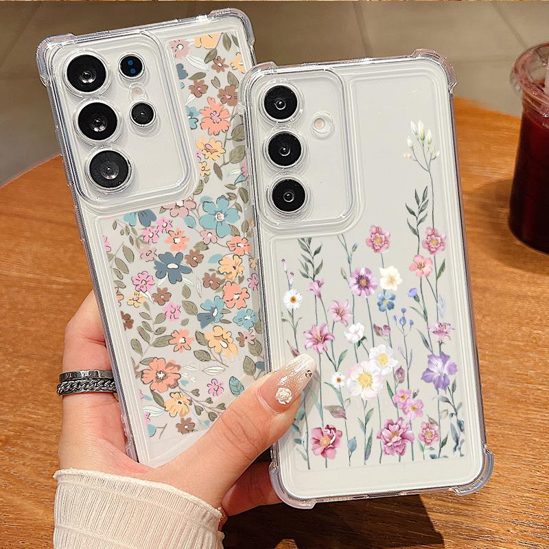 Чехол с маленькими цветами для Samsung Galaxy A56 A16 A55 A54 A15 A36 5G S25 Edge S24 S25 S23 Ultra S22 Plus S24 FE Прозрачный ТПУ чехол для телефона