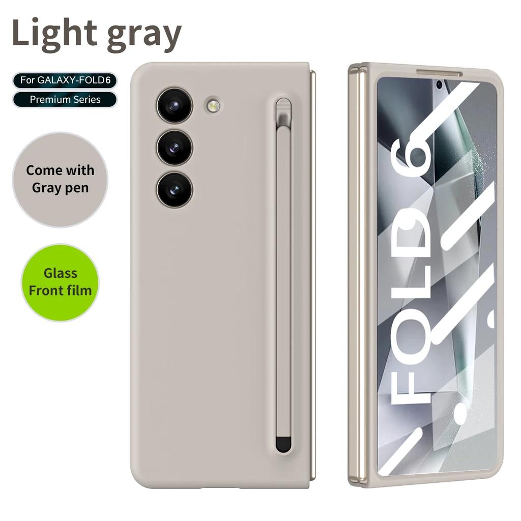 Матовый чехол с эластичным стилусом для Samsung Galaxy Z Fold 6, 5, 4, 3, дополнительная закаленная пленка, ударопрочный жесткий чехол