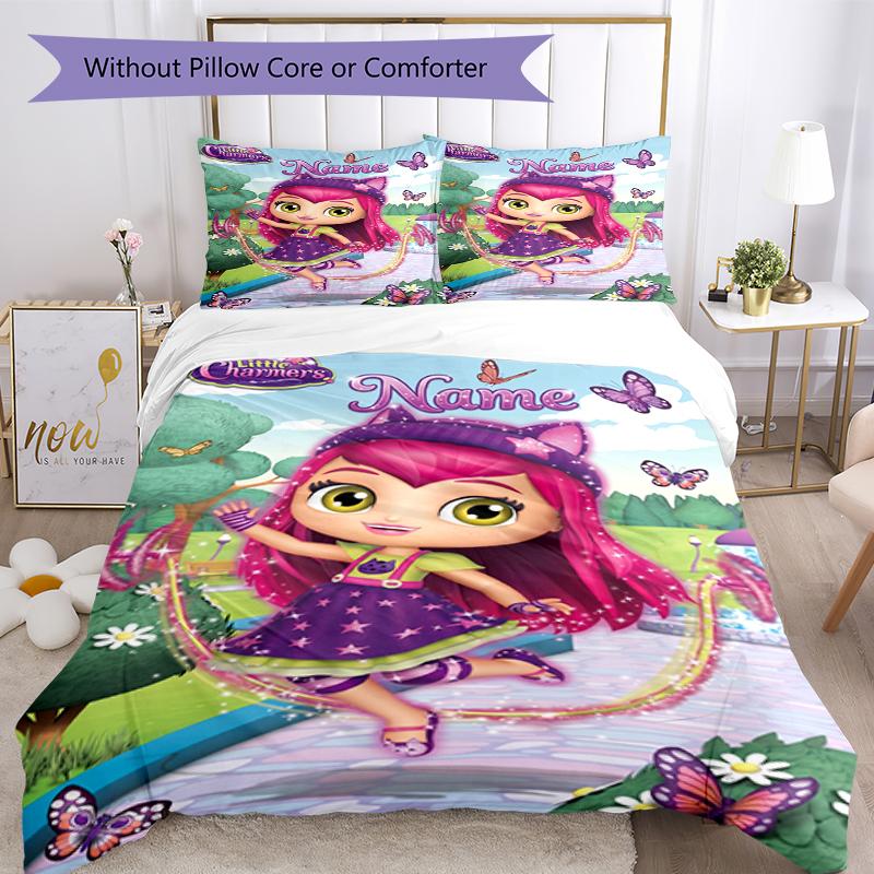 3Pcs Custom Name Little Charmers Bedding Set Duvet Cover Closure Includes 1Duvet Cover 2Pillowcases Soft And Comfortable For All Seasons