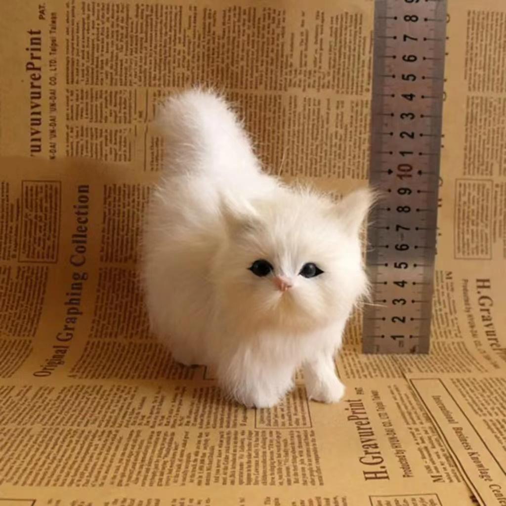 Реалистичная фигурка котенка Статуэтка котенка с шерстью Плюшевая игрушка котенок Декор для дома, офиса, автомобиля Фото реквизит Подарок