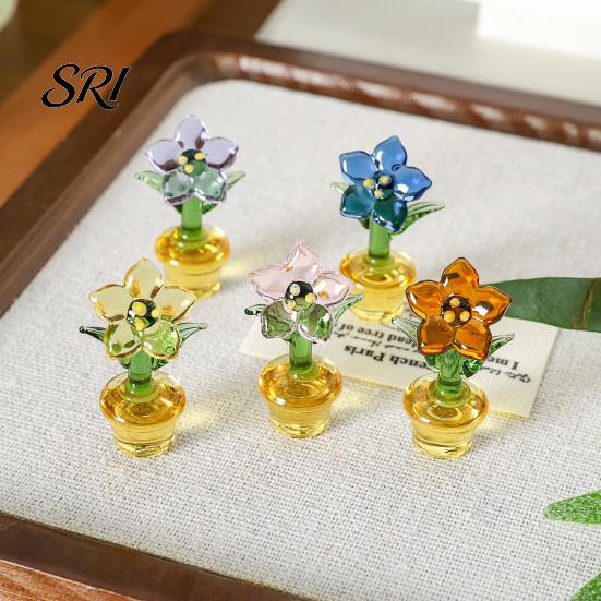 Elegant Mini Flower Design Handcraft Glass Flowers Figurines Hand Blown Potted Desktop Decoration Ornament Collectible Floral Gifts for Mother's