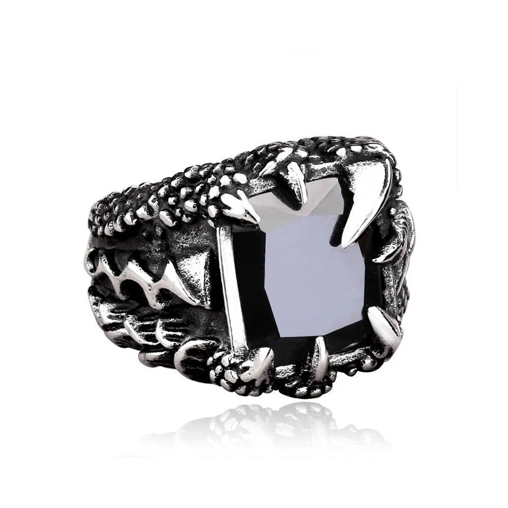 Ретро Коготь Дракона Синий Черный Красный Камень Кольцо Для Мужчин Панк Хип-Хоп Нержавеющая Сталь Кольцо Коготь Дракона Ночной Клуб Вечерние Ювелирные Изделия Подарок