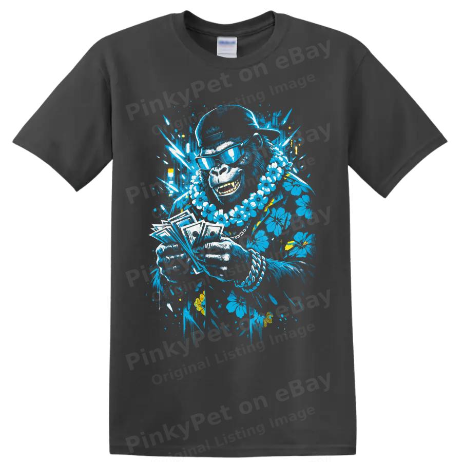 Reggae Musician T Shirt w/ Tropical Flowers Sunglasses Playing Cards Art Tee