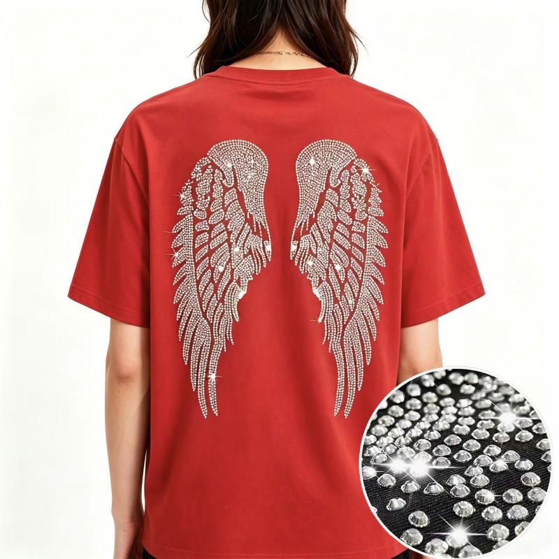 2026 Cotton T Shirt Men Women Short Sleeve Rhinestone Wings Casual Trendy Tee S-4XL