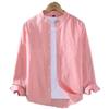 Mens Retro Casual Loose Long Sleeve Stand Collar Solid Shirt