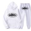 Unisex Hooded Fleece-Lined Graphic Sweatshirt Set Loose Fit Winter Casual Outfit Men Women
