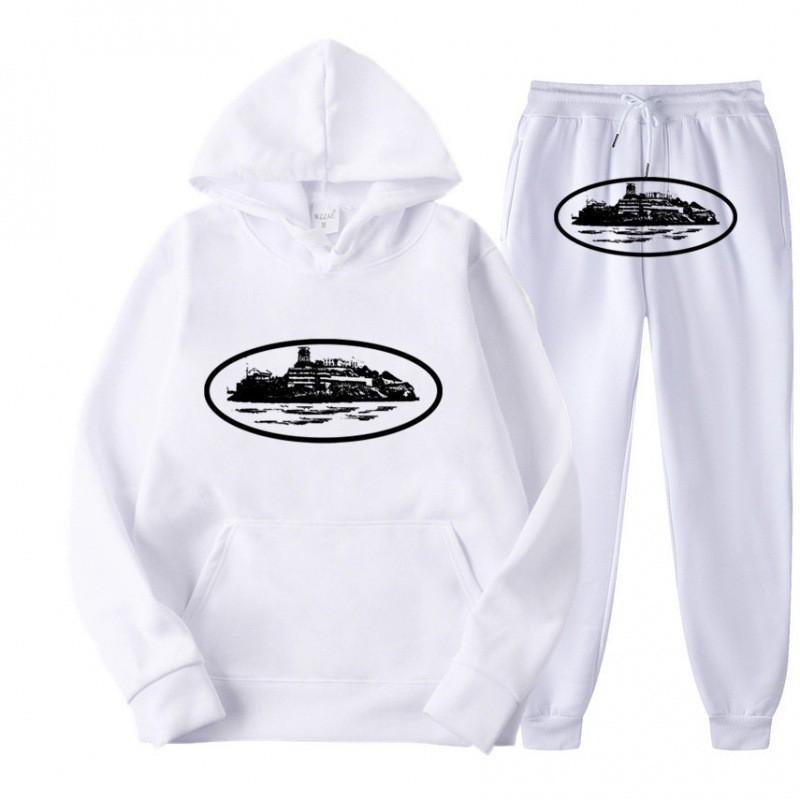 Unisex Hooded Fleece-Lined Graphic Sweatshirt Set Loose Fit Winter Casual Outfit Men Women
