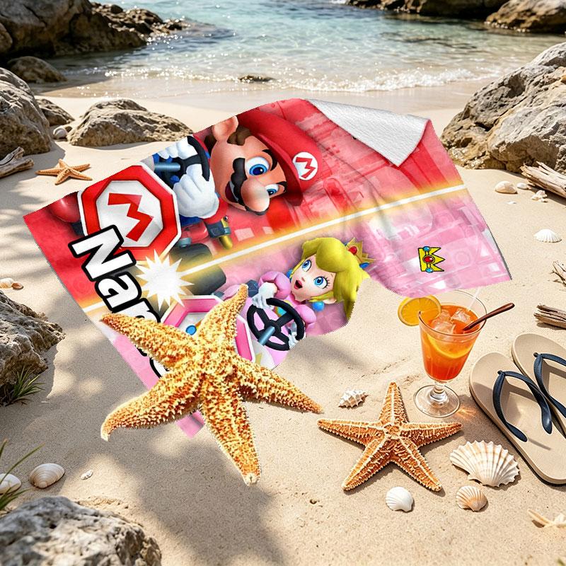 Custom Name Personalized Princess Peach Toadstool Print Beach Towel, for Trip Camping Beach Party Home Decor, Birthday Gift for Family & Friends