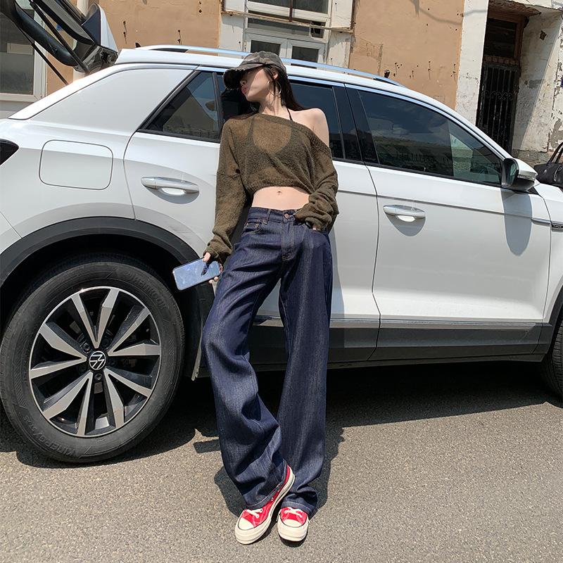 Denim Blue American Loose Wide Leg Pants Women's Summer and Autumn Thin Drop Mopping Casual Jeans Women's Clothing