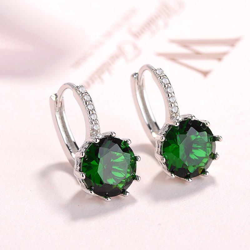Korean Multi-Color Round Diamond Zircon Earrings: Elegant, Simple, and Luxurious Design for Women