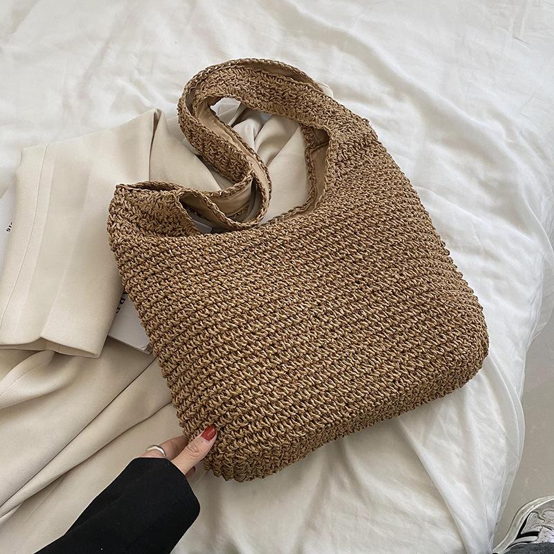 Сумка ручная новая повседневная на плечо пляжная для отпуска большой вместимости для поездок на работу плетеная соломенная сумка-тоут для женщин