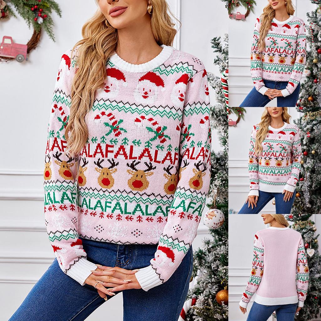 Women's Fashion Sweet Knitted Sweater Pullover Long Sleeve Christmas Sweater