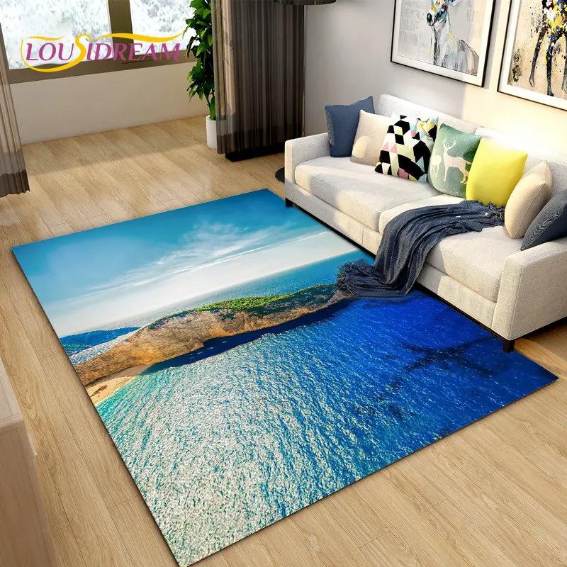 3D коврик с океаном, морской водой, пляжем, водным пейзажем, коврик для гостиной, спальни, дивана, коврик для двери, детский нескользящий напольный коврик