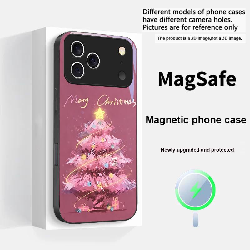 Украшенная Рождественская Елка Для Magsafe iPhone 17 Pro Max 16 E 15 14 13 Plus 12 mini 11 17 Air XR Xs Max 7 Plus Стеклянный Чехол для Телефона