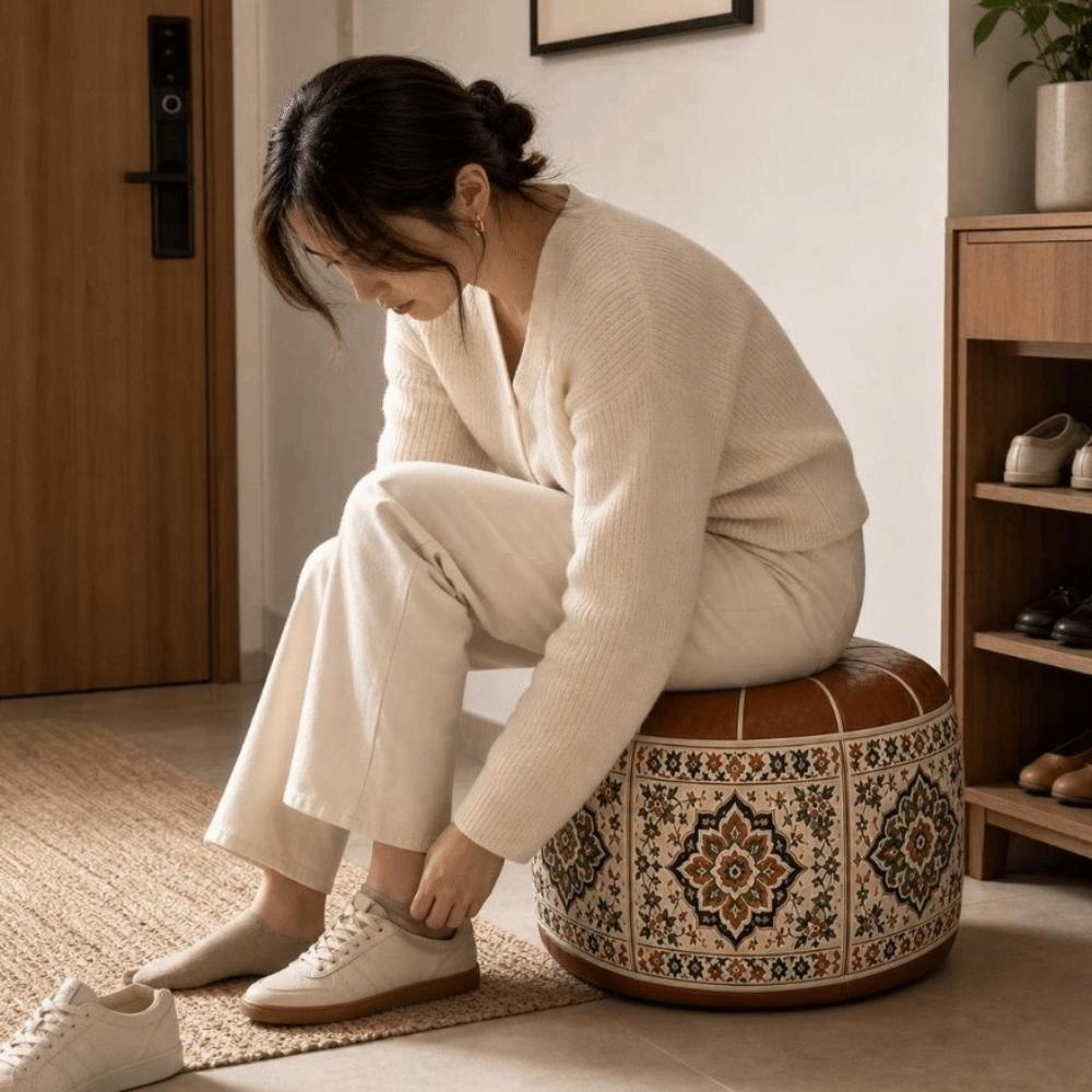 PU Leather Sofa Stool Cover Fillable Storage Ottoman Foot Rest Footstool Cover Living Room