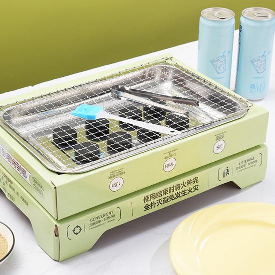 Одноразовый гриль для барбекю, угольный гриль, высокая стабильность, нескользящая, равномерная теплопроводность, простая установка, портативный гриль