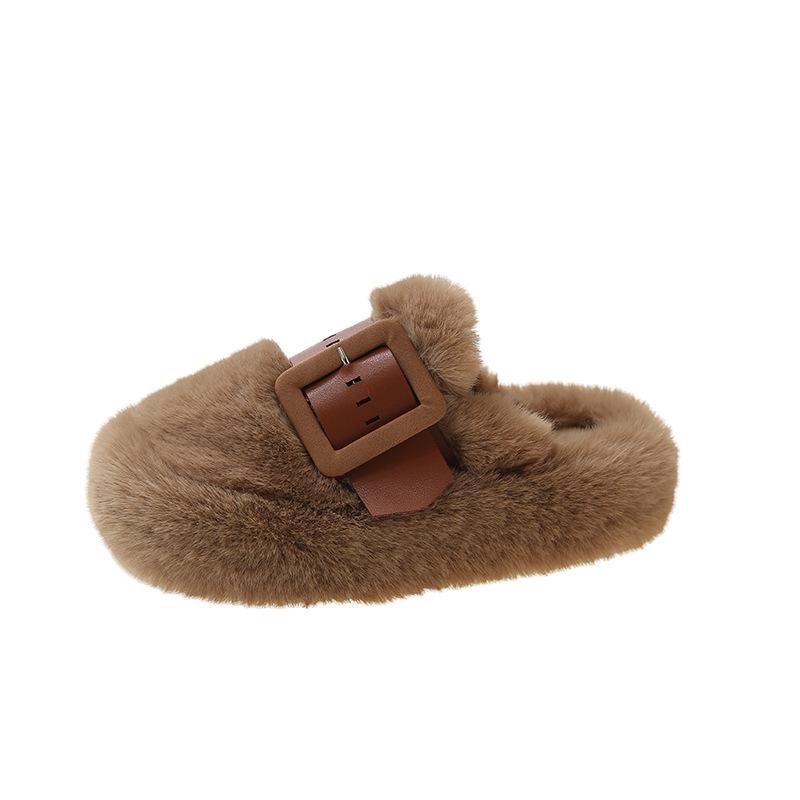 Baotou Mao Mao slippers women's outer wear 2025 new thick-soled belt buckle without heel lazy half-drag niche cotton slippers