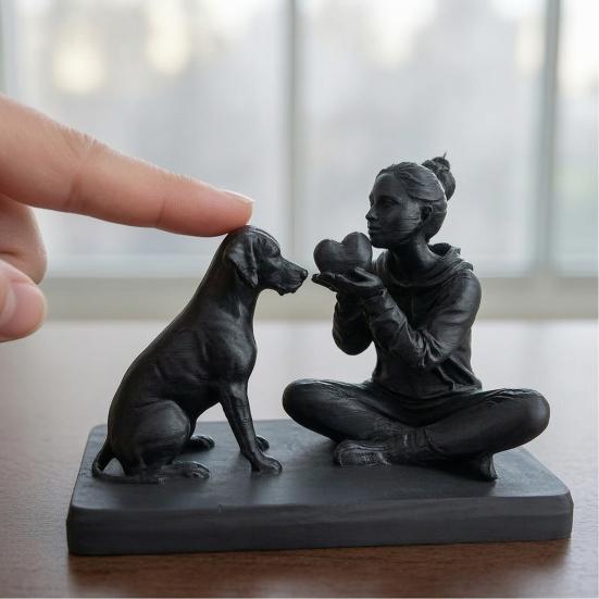 3D-печатная скульптура собаки и хозяина Статуя собаки и хозяина Настольная фигурка животного