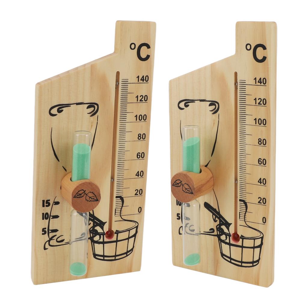 Sauna Thermometer Hourglass 15 Minute Sand Timer Golden Wood 0 To 140 Celsius Degree Temperature