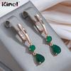 Длинные серьги-капли Kinel с темно-зеленым цирконием для женщин, висячие серьги цвета розового золота