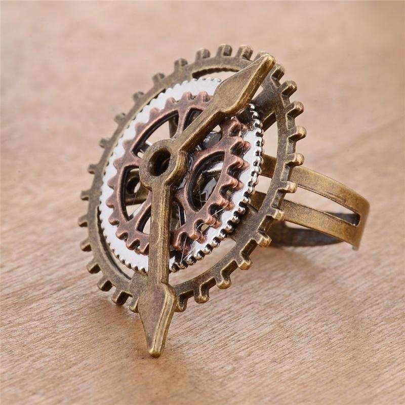 1pcs Punk Retro Charm Steampunk Gear Fingering Vintage 3 Rings Watch Clock Copper Rings