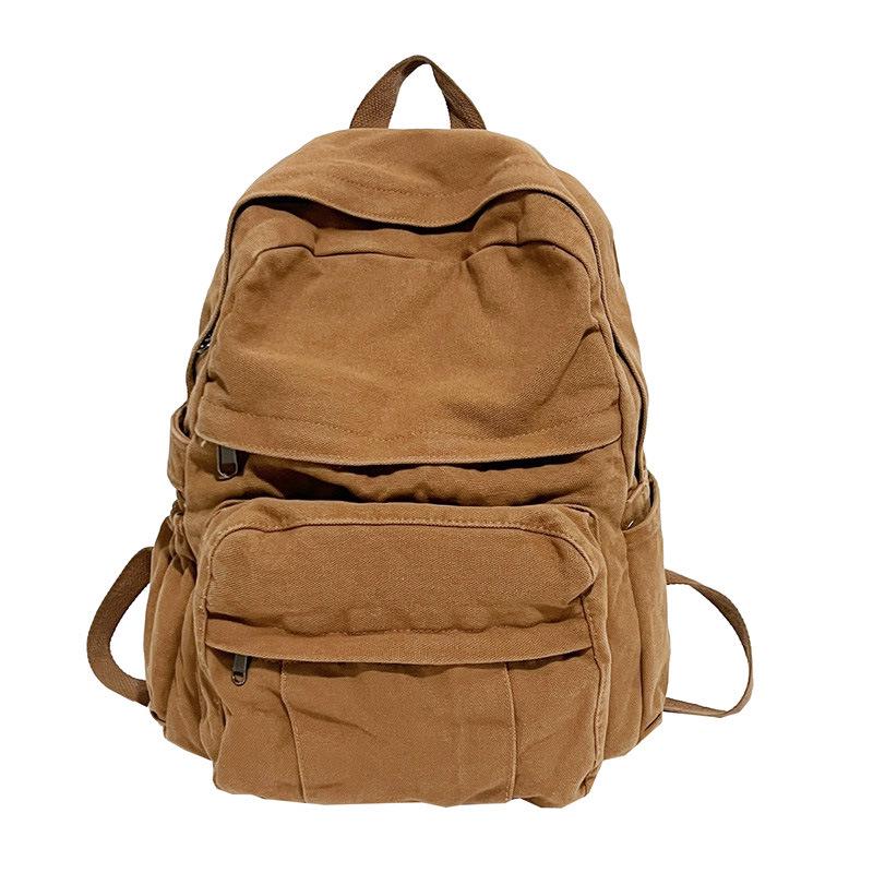 Solid Color Retro Backpack - Large Capacity, Casual Mori Girl Style for College Students and Fashionable Women