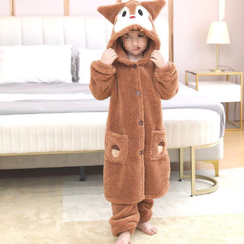 Детский комплект из кораллового флиса для пижамы и халата - Милый дизайн для мальчиков и девочек, Плюс вельвет для осени и зимы