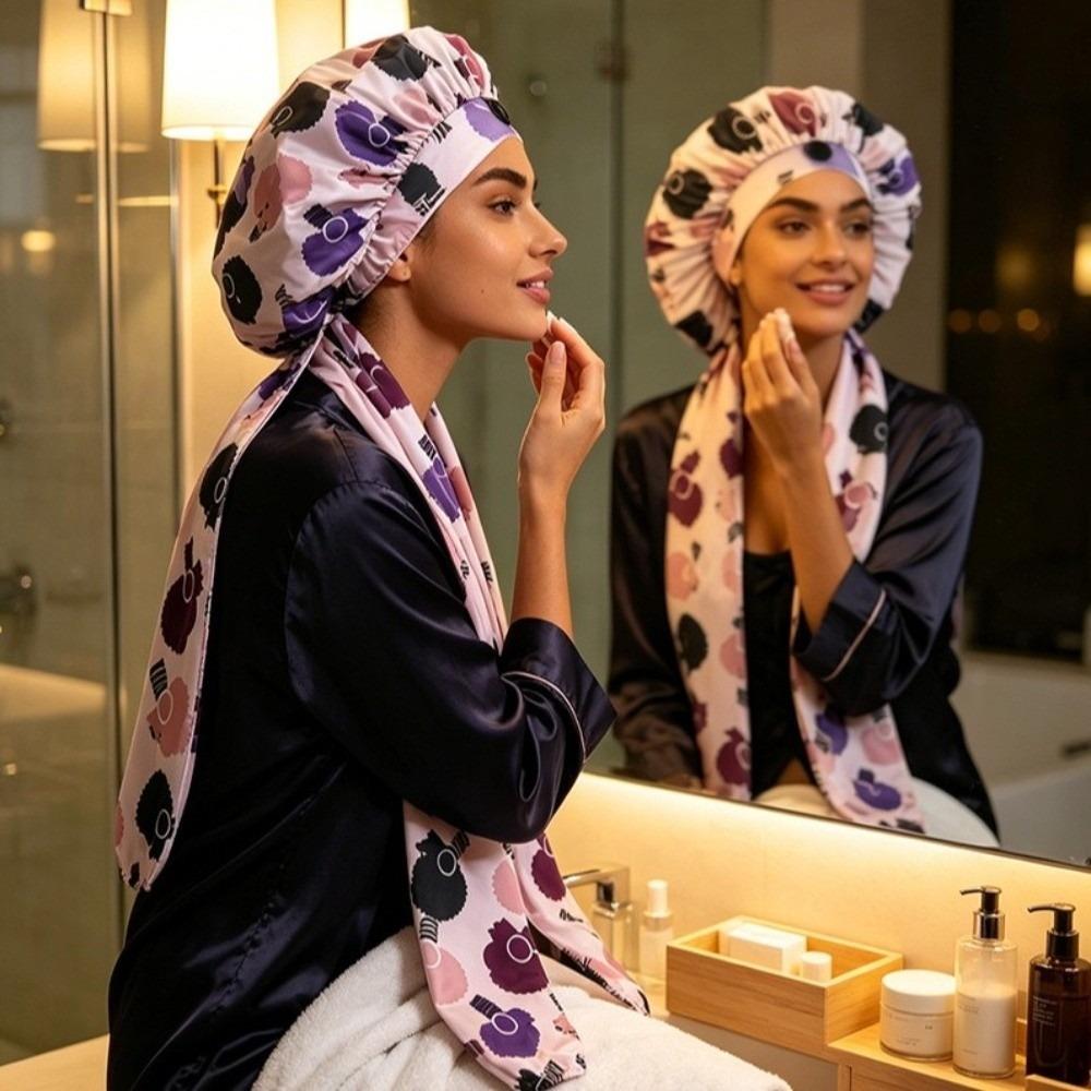 Ice Silk Satin Sleep Cap Elastic Band Hair Care Wrap Fashion Long Tube Bonnet For Hair Care