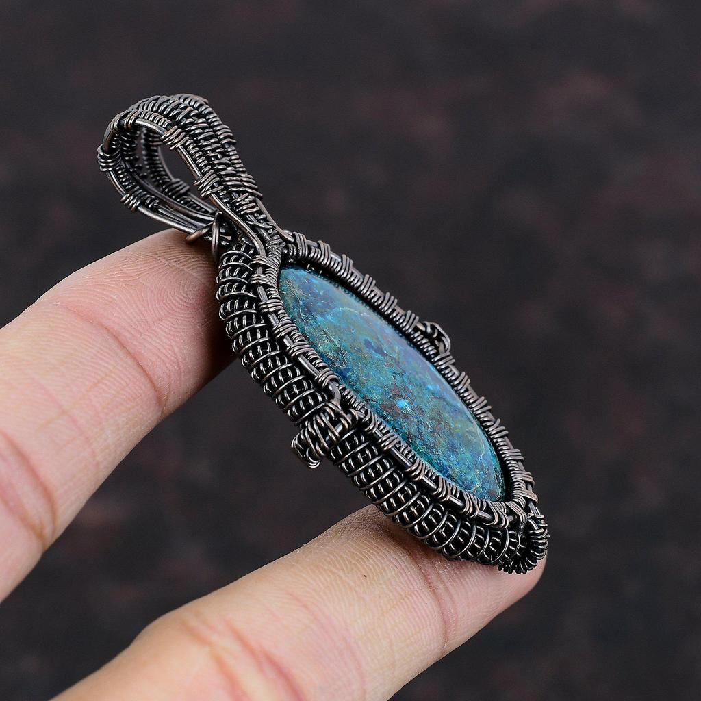 Африканский кулон из хризоколлы, медная проволока, кулон, медные украшения ручной работы, изысканный кулон, подарок на годовщину, ювелирные изделия из хризоколлы