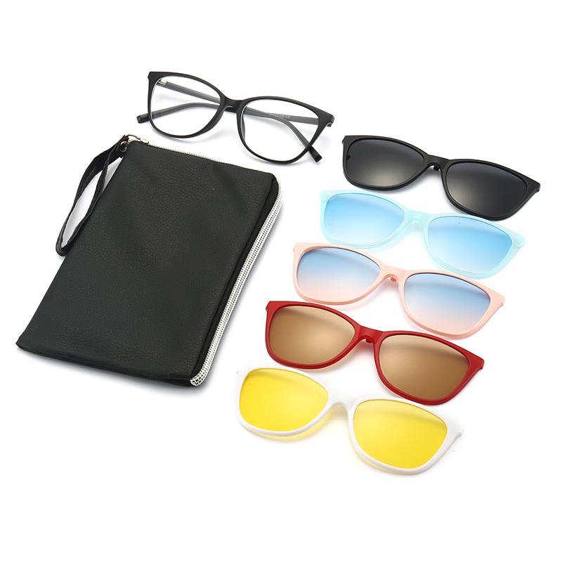 6 In 1 Sets Myopia Sunglasses Women Magnet Sunshade Polarized Clip On Sun Glasses Eyeglasses Frame Come With Glasses Box