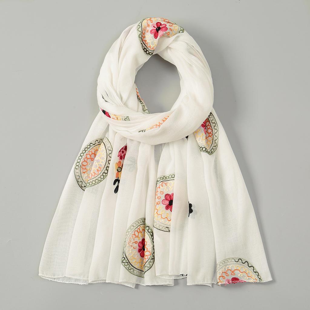 Новый Хлопковый Шарф с Цветочным Принтом Женский Тонкий Шарф с Цветочной Вышивкой Шали и Накидки Фуляр Хиджаб Столы Винтажные Солнцезащитные Шарфы