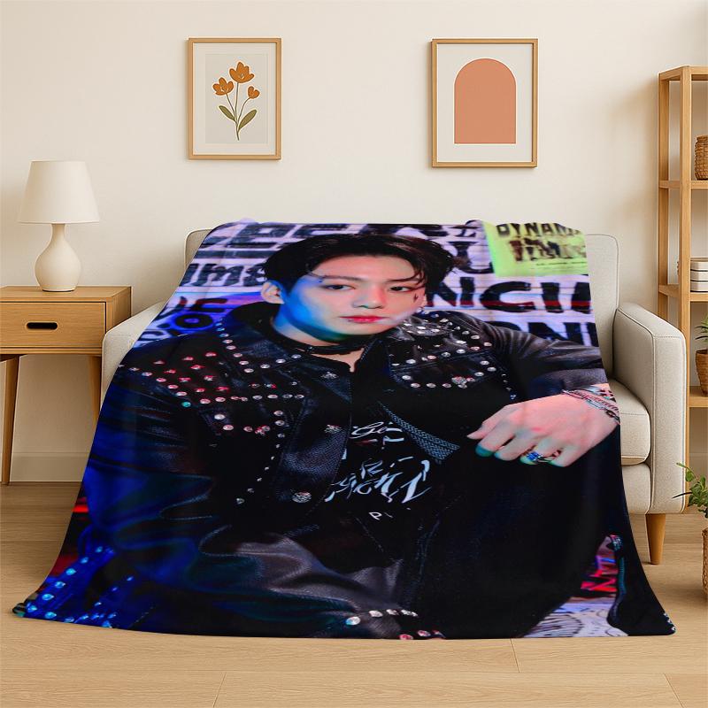 Kpop BBTS Jeon Jung Kook JK Flannel Blanket Soft Warm Throw Blanket for Bedroom Living Room Bed Travel Camping Picnic Gift