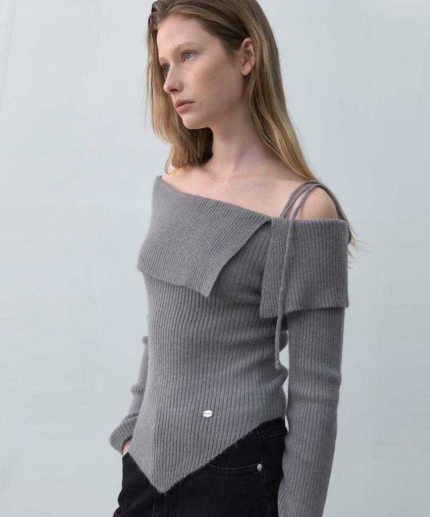 ROLAROLA Mohair Wool Blended Off Shoulder Knit Gray