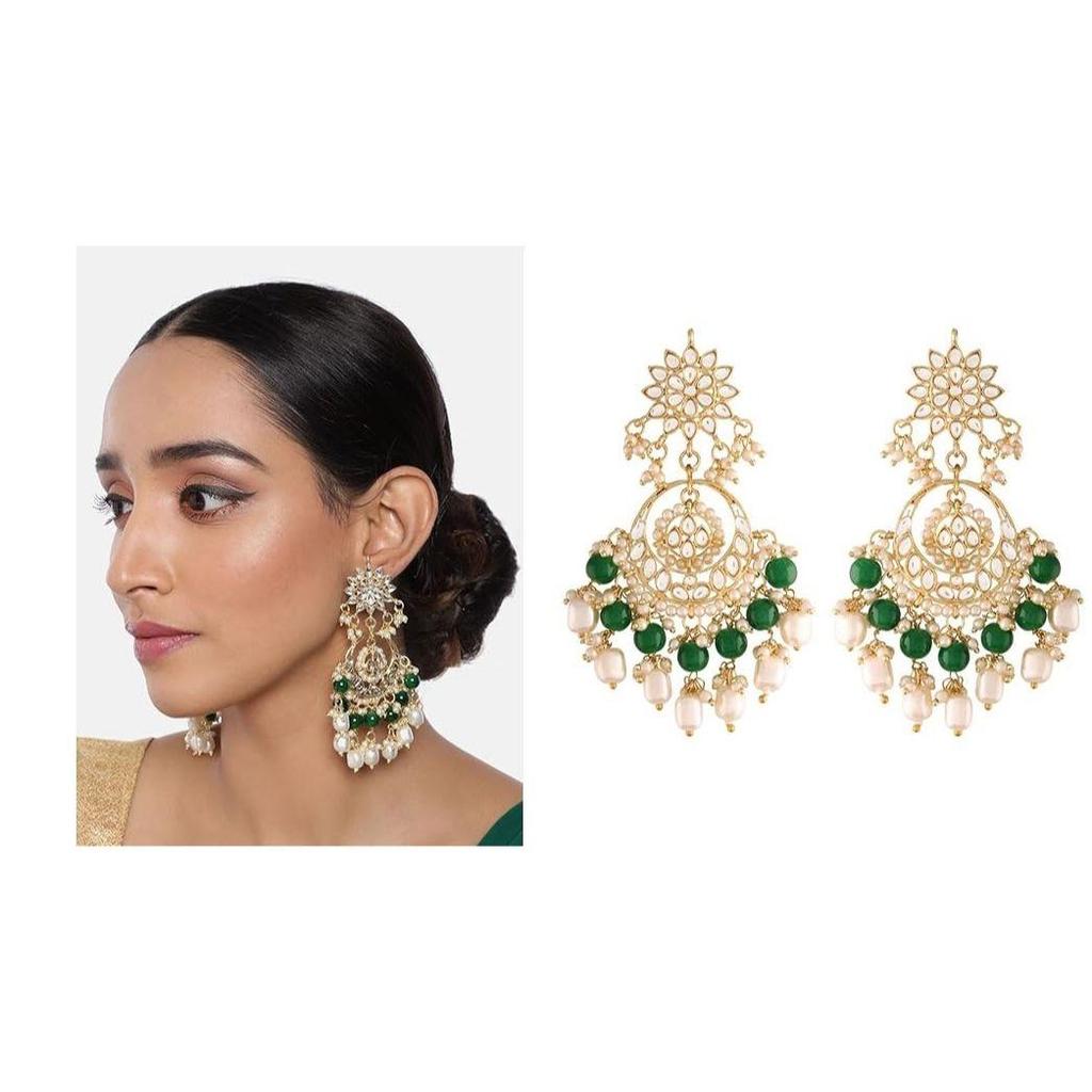 Позолоченные традиционные серьги ручной работы с жемчугом Кундан и бисером Чандбали для женщин/девочек