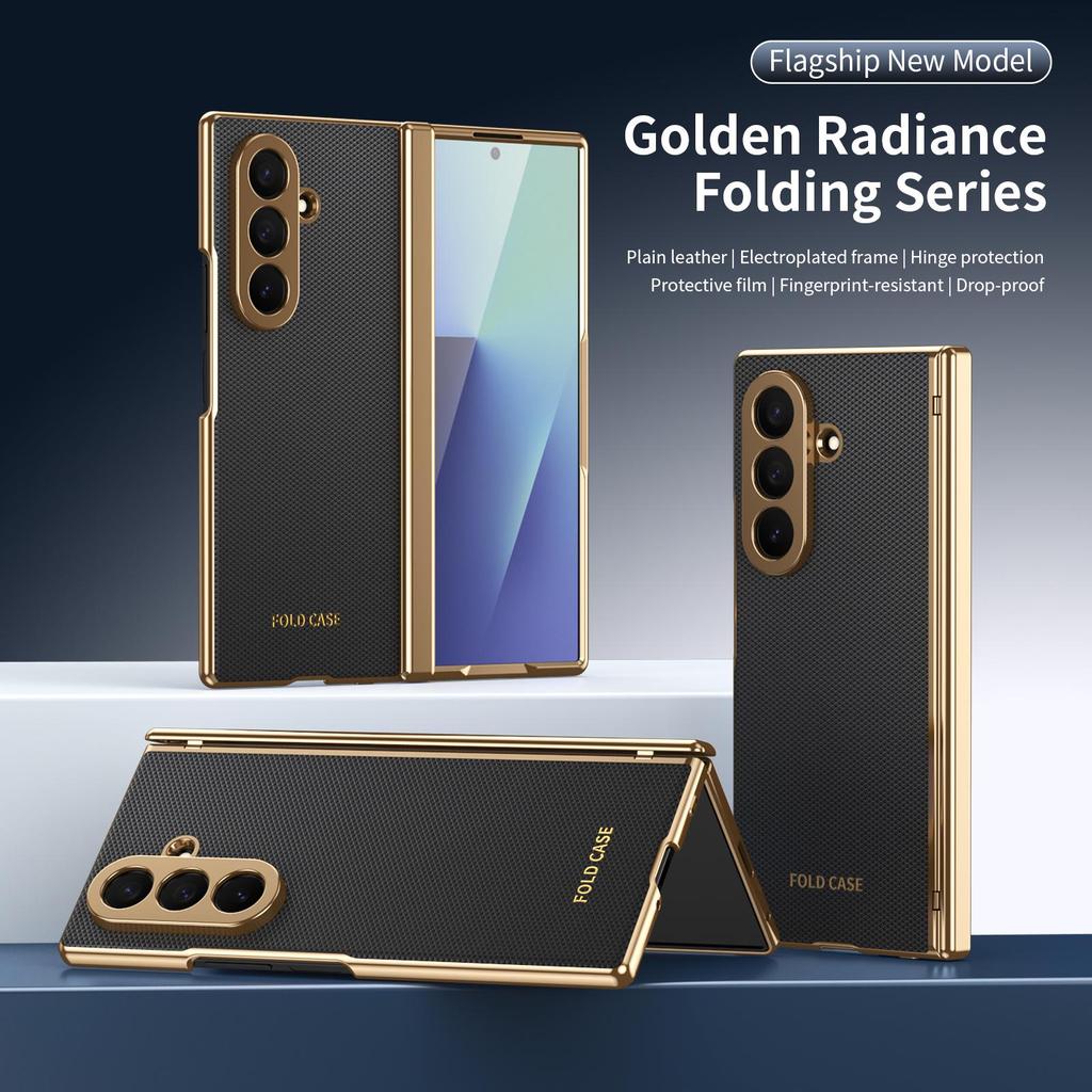 Чехол для Samsung Z Fold7: Складной, с гальваническим покрытием, узор «ромб», однотонная кожа, полное покрытие для Fold6/5, трансграничная совместимость.