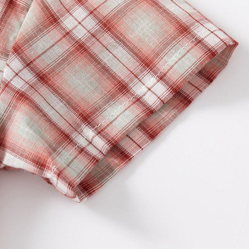 Children's Clothing Summer Boys' Casual Shirts Small and Medium-Sized Children's Lapel Plaid Shirts Cotton Comfortable Children's Short-Sleeved Tops