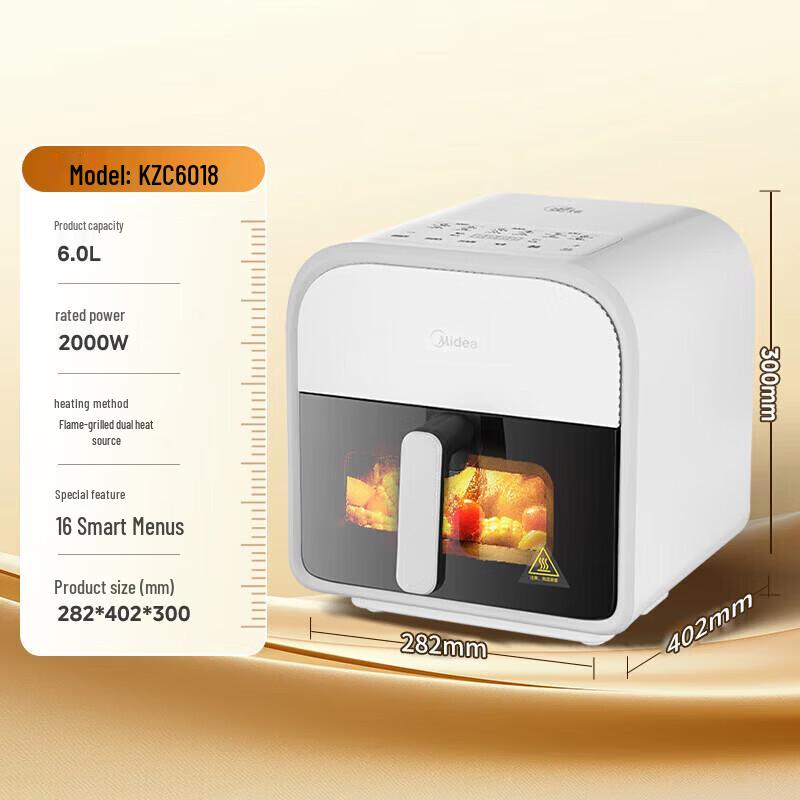 Midea 6L Kiln-Style Air Fryer with Visual Window CN plug (adapter included)