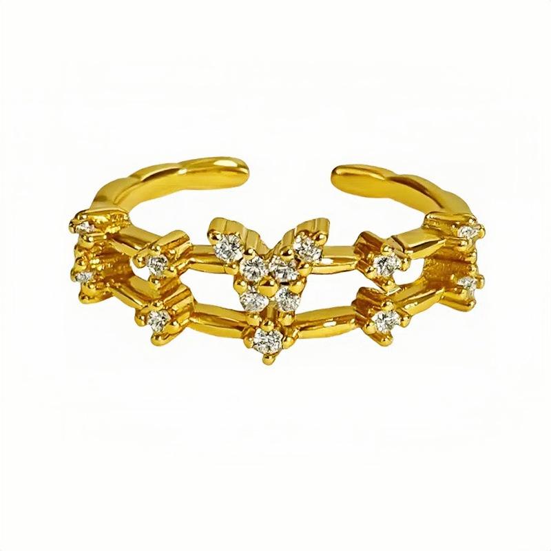 Ретро Нишевый Дизайн Простой Цирконовый Алмазный Раскрывающийся Кольцо Легкая Роскошь Алмазный Характер Высококлассное Кольцо