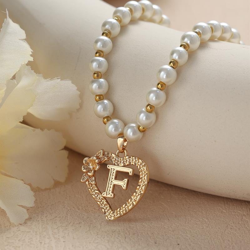 Винтажные цветочные буквы сердечки кулон ожерелья для женщин роскошные искусственные жемчужные цепочки ожерелья корейские ювелирные изделия подарки
