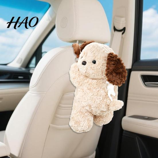 Soft Velvet Paper Napkin Dispenser Cute Animal Car Tissue Holder, Plush Bear/Dog/Cat/Panda/Raccoon Hanging with Portable Case for Wide Strap,