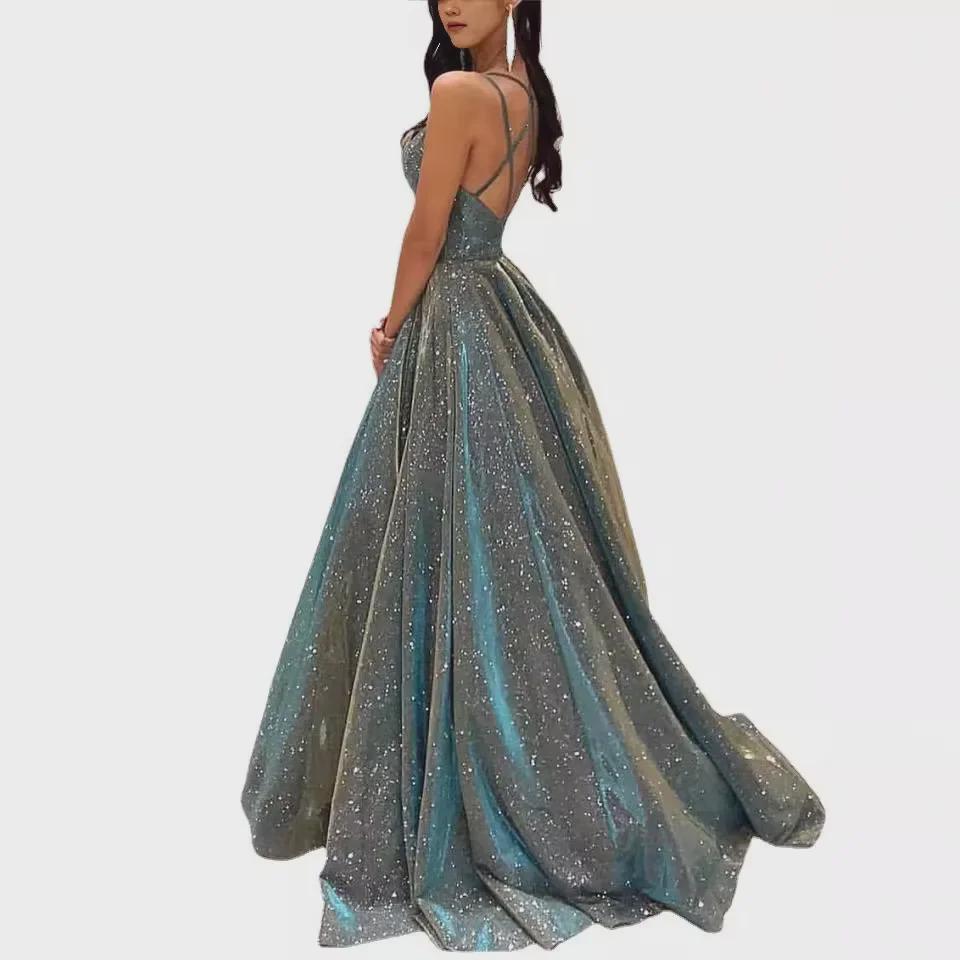 Новое блестящее длинное платье-труба А-силуэта для похудения - европейский и американский стиль