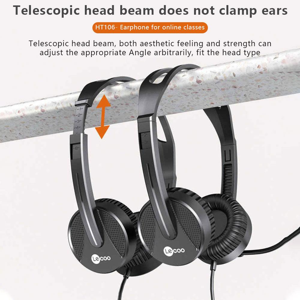Lenovo Lecoo HT106 3,5 мм проводная игровая гарнитура с микрофоном и шумоподавлением, стереонакладные наушники для онлайн-классов
